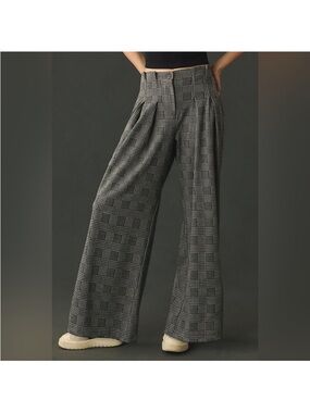 Maeve Anthropologie The Avery Houndstooth Pleated Wide Leg Pants 2
